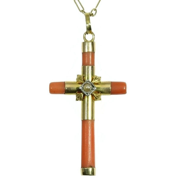 Charming gold Victorian cross with coral rods